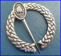 Silver Scottish Viking Ship Brooch hm 1947 GAELIC Happiness Every Day To You
