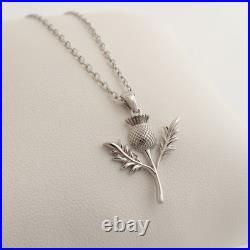 Silver Thistle Necklace Hallmarked Sterling Silver Scottish Thistle Pendant