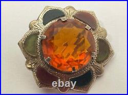 Small Scottish Hexagonal Agate Hallmarked Jewellery Pendant Brooch Sculpture