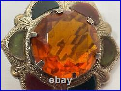 Small Scottish Hexagonal Agate Hallmarked Jewellery Pendant Brooch Sculpture