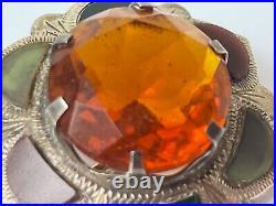 Small Scottish Hexagonal Agate Hallmarked Jewellery Pendant Brooch Sculpture