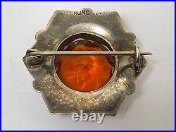 Small Scottish Hexagonal Agate Hallmarked Jewellery Pendant Brooch Sculpture