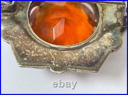 Small Scottish Hexagonal Agate Hallmarked Jewellery Pendant Brooch Sculpture