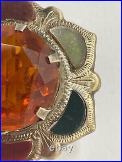 Small Scottish Hexagonal Agate Hallmarked Jewellery Pendant Brooch Sculpture