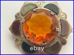 Small Scottish Hexagonal Agate Hallmarked Jewellery Pendant Brooch Sculpture