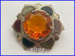 Small Scottish Hexagonal Agate Hallmarked Jewellery Pendant Brooch Sculpture