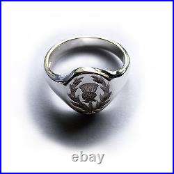 Solid Sterling Silver Scottish Thistle Signet Ring 14x12mm 925 UK HM Mens Womens