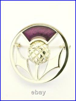 Sterling Silver 925 Enamel Scottish Thistle Brooch