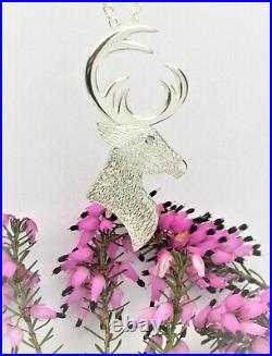 Sterling Silver 925 Scottish Stag Head Pendant with Sapphire Eye