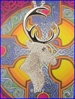 Sterling Silver 925 Scottish Stag Head Pendant with Sapphire Eye