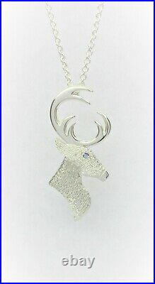 Sterling Silver 925 Scottish Stag Head Pendant with Sapphire Eye