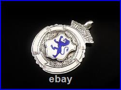 Sterling Silver Blue Enamel Scottish Lion Rampant Pocket Watch Fob Medal 1920