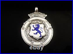 Sterling Silver Blue Enamel Scottish Lion Rampant Pocket Watch Fob Medal 1920