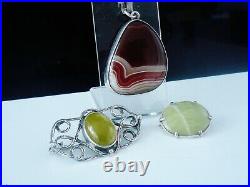 Sterling Silver Brooches & Pendant Agate & Green Stoned, Job Lot Scottish