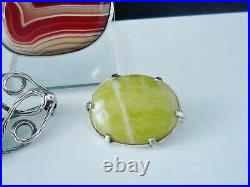 Sterling Silver Brooches & Pendant Agate & Green Stoned, Job Lot Scottish