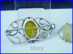 Sterling Silver Brooches & Pendant Agate & Green Stoned, Job Lot Scottish