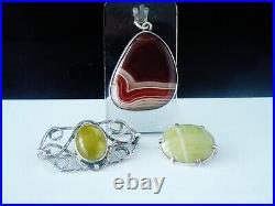 Sterling Silver Brooches & Pendant Agate & Green Stoned, Job Lot Scottish