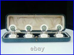 Sterling Silver Enamel Menu Place Card Holders, Scottish Thistles 1927 Cased Sterling Silver Enamel Menu Place Card Holders, Scottish Thistles 1927 Cased