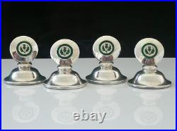 Sterling Silver Enamel Menu Place Card Holders, Scottish Thistles 1927 Cased Sterling Silver Enamel Menu Place Card Holders, Scottish Thistles 1927 Cased