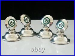 Sterling Silver Enamel Menu Place Card Holders, Scottish Thistles 1927 Cased Sterling Silver Enamel Menu Place Card Holders, Scottish Thistles 1927 Cased