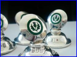 Sterling Silver Enamel Menu Place Card Holders, Scottish Thistles 1927 Cased Sterling Silver Enamel Menu Place Card Holders, Scottish Thistles 1927 Cased