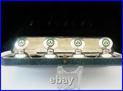 Sterling Silver Enamel Menu Place Card Holders, Scottish Thistles 1927 Cased Sterling Silver Enamel Menu Place Card Holders, Scottish Thistles 1927 Cased