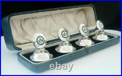 Sterling Silver Enamel Menu Place Card Holders, Scottish Thistles 1927 Cased Sterling Silver Enamel Menu Place Card Holders, Scottish Thistles 1927 Cased