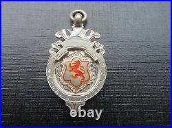 Sterling Silver Enamel Pocket Watch Fob Medal Football Scottish Lion Rampant
