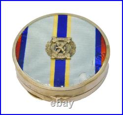 Sterling Silver Enamel Topped Snuff Box'London Scottish' Antique 1931 AF