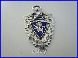 Sterling Silver & Enamel Watch Fob Medal, Lion Rampant, Scottish Thistle, 1901