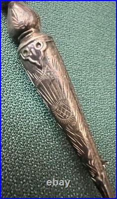 Sterling Silver Etched Vintage Scottish Celtic Kilt Pin Amber Color Stone