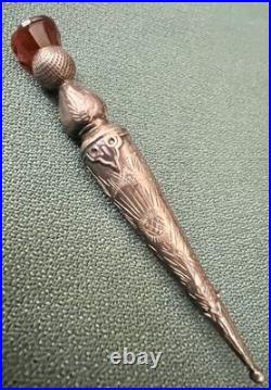 Sterling Silver Etched Vintage Scottish Celtic Kilt Pin Amber Color Stone