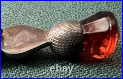Sterling Silver Etched Vintage Scottish Celtic Kilt Pin Amber Color Stone