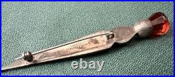 Sterling Silver Etched Vintage Scottish Celtic Kilt Pin Amber Color Stone