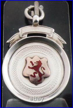 Sterling Silver Gold Enamel Pocket Watch Fob Medal Cycling Scottish Lion Rampant