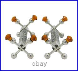 Sterling Silver, Grante, Citrine Scottish Thistle Cutlery Rest Pair Antique 1927