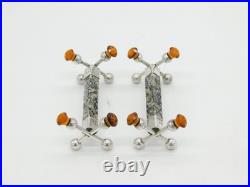 Sterling Silver, Grante, Citrine Scottish Thistle Cutlery Rest Pair Antique 1927