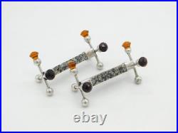 Sterling Silver, Grante, Citrine Scottish Thistle Cutlery Rest Pair Antique 1927