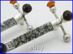 Sterling Silver, Grante, Citrine Scottish Thistle Cutlery Rest Pair Antique 1927