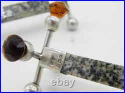 Sterling Silver, Grante, Citrine Scottish Thistle Cutlery Rest Pair Antique 1927