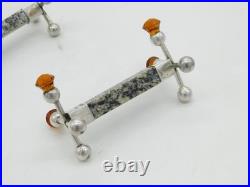 Sterling Silver, Grante, Citrine Scottish Thistle Cutlery Rest Pair Antique 1927