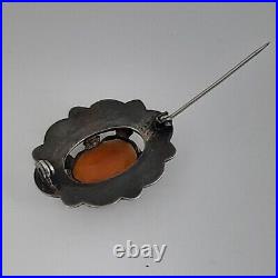Sterling Silver Scottish Citrine and Agate Brooch 1 1/2 inches