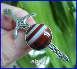 Sterling Silver Scottish Iona Agate Celtic Sword Brooch John Hart 1968 Edinburgh