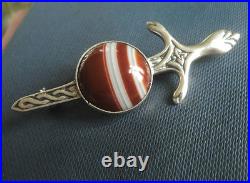 Sterling Silver Scottish Iona Agate Celtic Sword Brooch John Hart 1968 Edinburgh