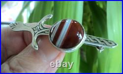 Sterling Silver Scottish Iona Agate Celtic Sword Brooch John Hart 1968 Edinburgh
