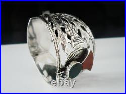 Sterling Silver Scottish Thistle Silver Napkin Ring Agate, W Johnson & Sons 1932