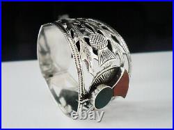 Sterling Silver Scottish Thistle Silver Napkin Ring Agate, W Johnson & Sons 1932