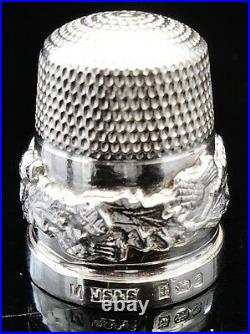 Sterling Silver Thimble with Scottish Thistles (cased), James Swann 1981