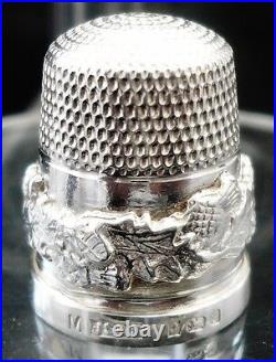 Sterling Silver Thimble with Scottish Thistles (cased), James Swann 1981