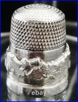 Sterling Silver Thimble with Scottish Thistles (cased), James Swann 1981